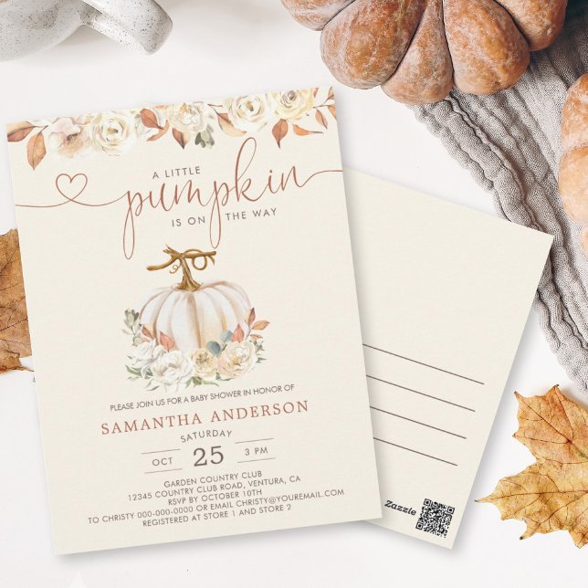 Carte Postale Un Baby shower D'Automne Rustique Un Peu Citrouill (Send out Pumpkin Baby Shower Invite postcards for an easy way to invite your guests.)