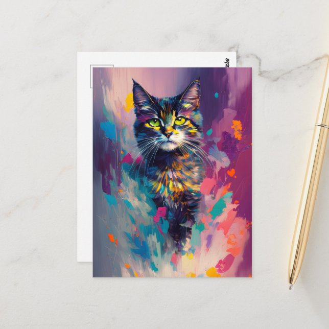 Carte Postale Un Beau Chat Coloré (Devant/Arrière en situation)