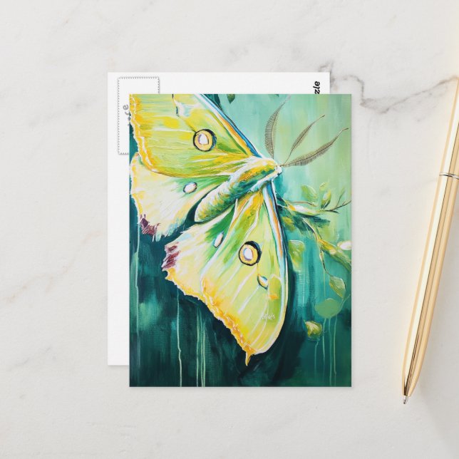 Carte Postale Un beau papillon de nuit vert (Devant/Arrière en situation)