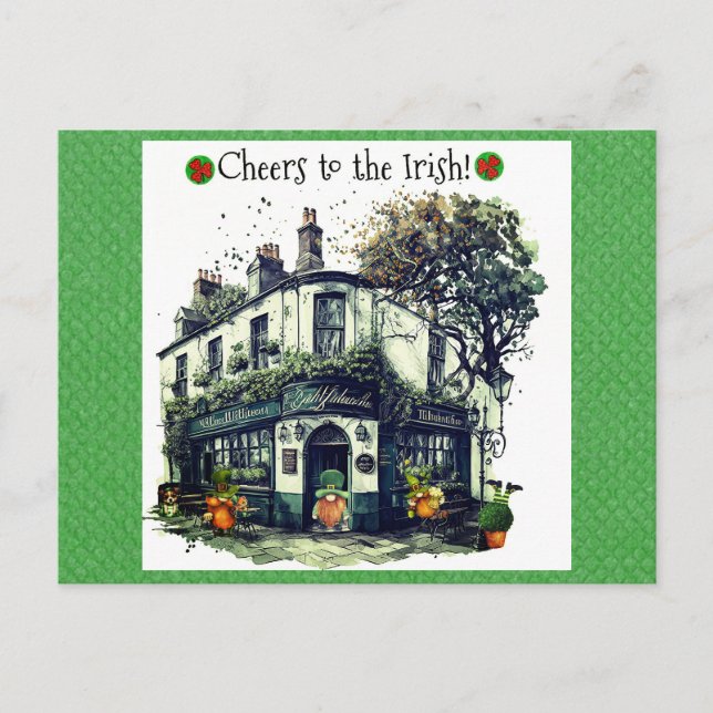 Carte Postale Un Beau Pub Irlandais Gnome Jour de la Saint Patri (Devant)