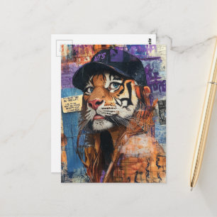 Carte Postale Un beau tigre dans une casquette de baseball