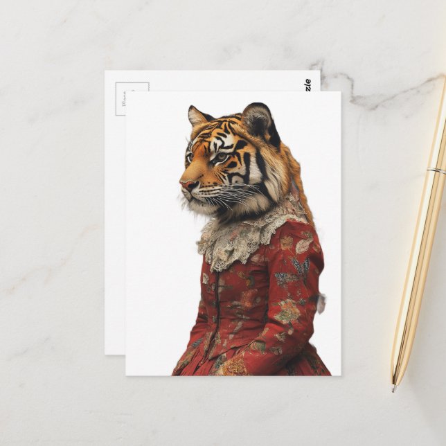 Carte Postale Un beau tigre en robe (Devant/Arrière en situation)