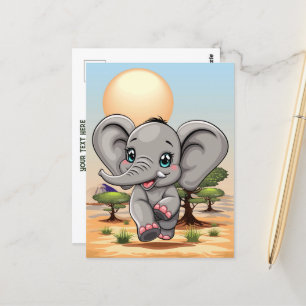 Carte Postale Un bébé éléphant qui sonne heureux dans la savane 