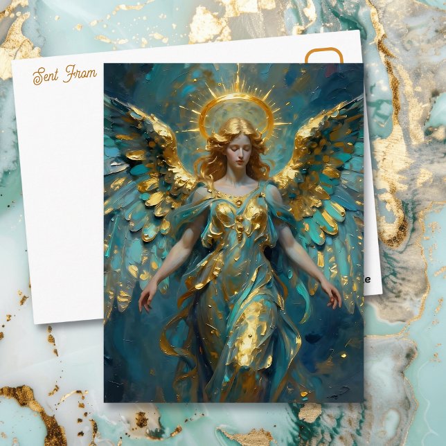 Carte Postale Un bel ange en or et turquoise (Créateur téléchargé)