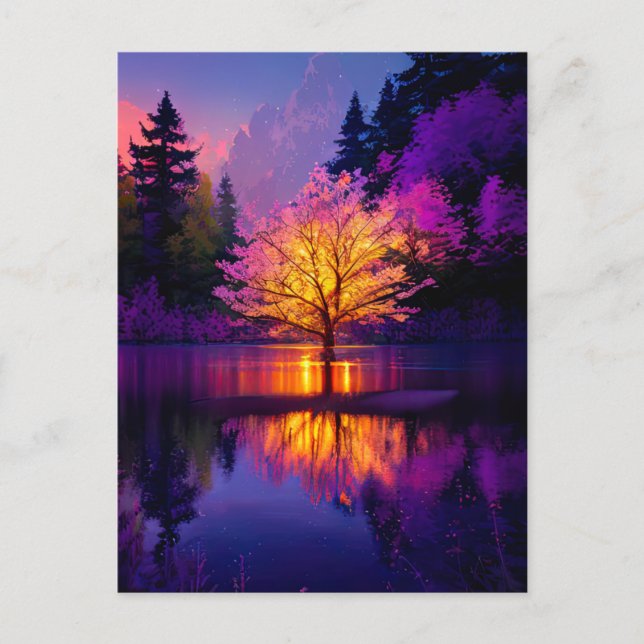 Carte Postale Un bel arbre baigné de lumière dorée (Devant)