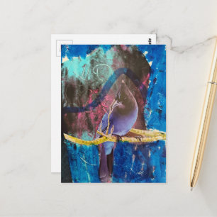 Carte Postale Un bel oiseau qui est bleu Collage de médias mixte