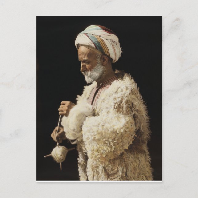 Carte Postale Un berger de la terre sainte qui tourne la laine (Devant)