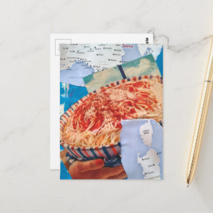 Carte Postale un bol de spaghetti et collage d'Italie