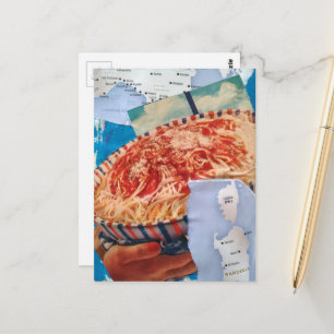 Carte Postale Un bol de spaghetti rétro délicieux, collage Itali