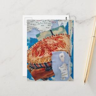Carte Postale un bol délicieux de spaghetti et collage d'Italie