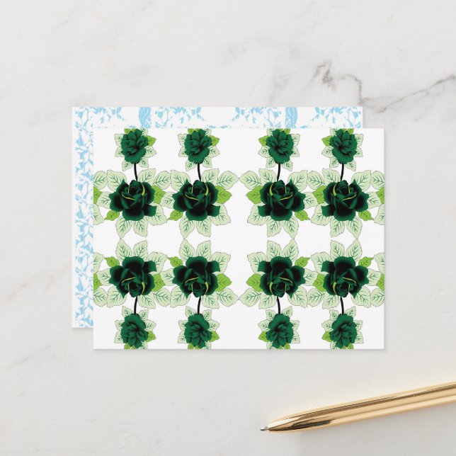 Carte Postale un bouquet de fleurs vertes sur un arrière - plan  (Devant/Arrière en situation)
