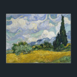 Carte Postale Un champ de blé avec cyprès Van Gogh<br><div class="desc">Les cyprès ont gagné du terrain dans l'œuvre de Van Gogh à la fin du mois de juin 1889, lorsqu'il a décidé de consacrer une de ses premières séries à Saint-Rémy aux arbres imposants. Distinctives par leur riche empâtement, ses études exubérantes réalisées sur le motif comprennent la vue verticale rapprochée...</div>