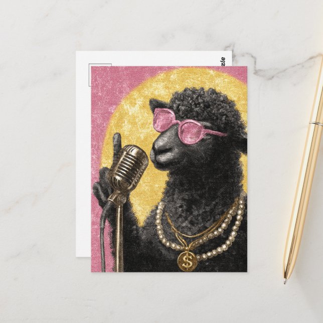 Carte Postale Un chanteur de mouton noir Cool (Devant/Arrière en situation)