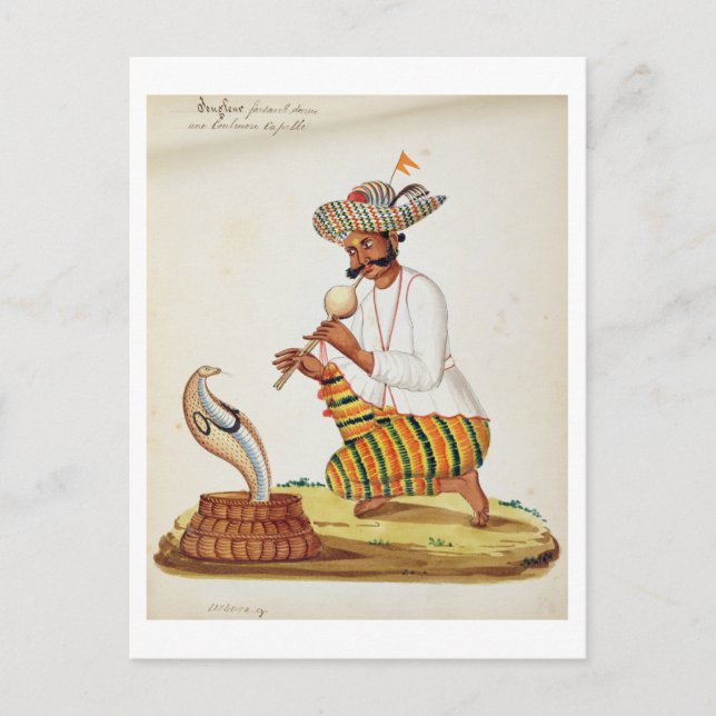 Carte Postale Un charmeur de serpent indien avec une Cobra, d'un (Devant)