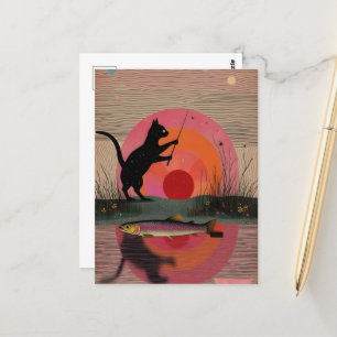 Carte Postale Un chat à pêche