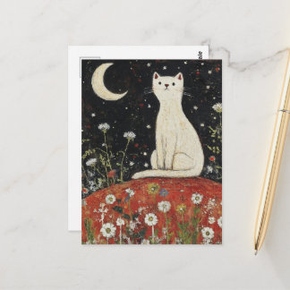 Carte Postale Un chat blanc adorable dans l'art folklorique