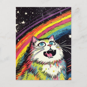 Carte Postale Un chat coloré et duveteux dans l'espace