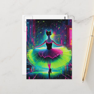 Carte Postale Un chat de ballet néon dans la ville cyberpunk
