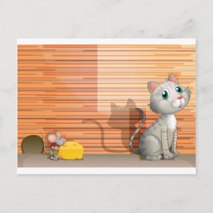 Carte Postale Un chat et un rat au fromage