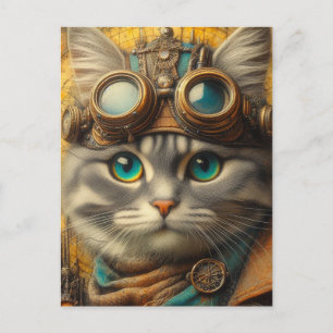 Carte Postale un chat gris steampunk adorable
