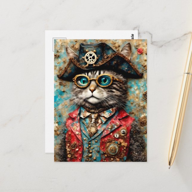 Carte Postale Un chat pirate (Devant/Arrière en situation)