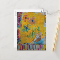 Un chat roux cool sur collage de médias mixtes jau