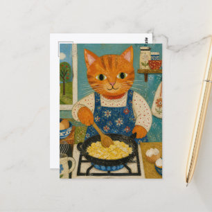 Carte Postale Un chat roux mignon faisant des œufs brouillés