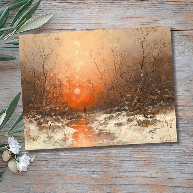 Carte Postale Un chemin forestier avec un chasseur au coucher du (Créateur téléchargé)