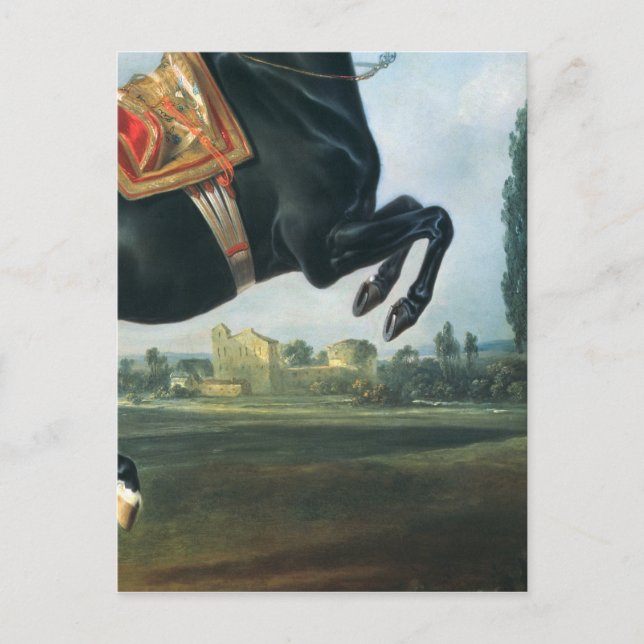 Carte Postale Un cheval noir exécutant la Courbette (Devant)