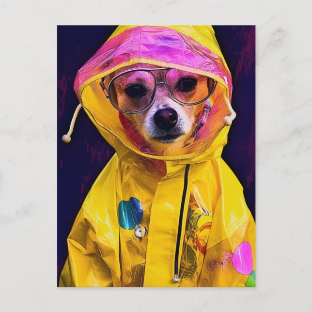 Carte Postale Un chien adorable en Raincoat jaune (Devant)