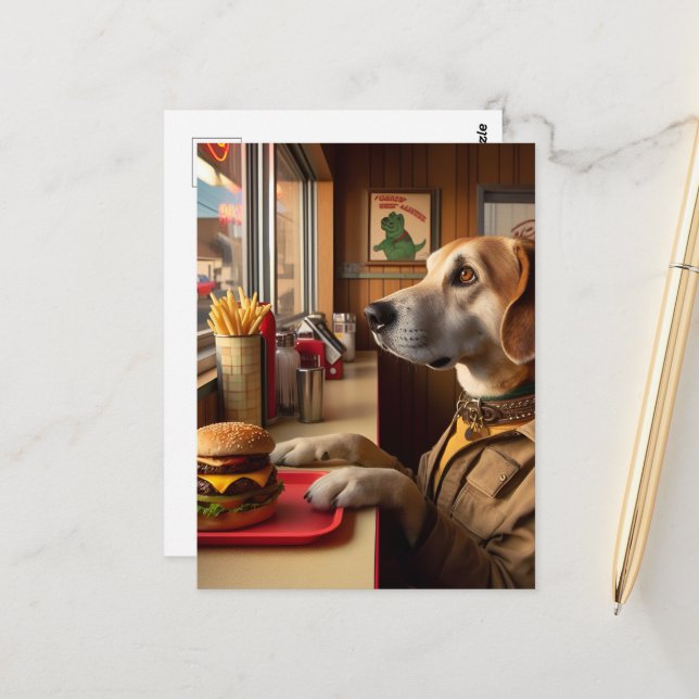 Carte Postale Un chien mignon au Diner (Devant/Arrière en situation)