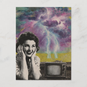 Carte Postale Un collage au style rétro électrisant d'une femme