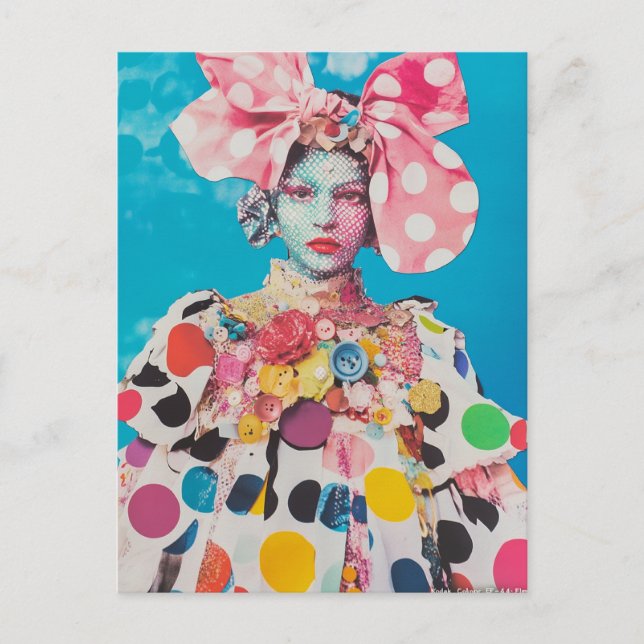 Carte Postale Un collage de dame à pois à la mode (Devant)