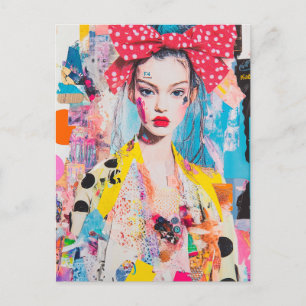 Carte Postale Un collage de dame avec un nœud à pois dans les ch