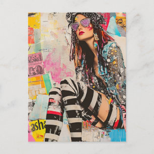 Carte Postale Un collage de dame de mode coloré