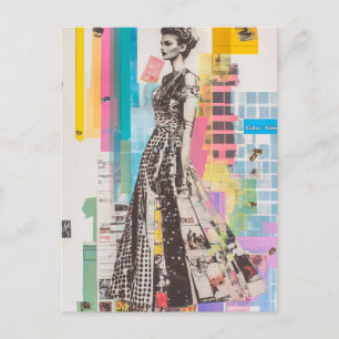 Carte Postale Un collage de dame de mode en robe noir et blanc
