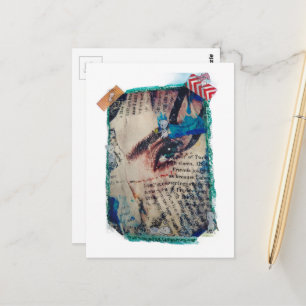 Carte Postale Un collage de médias mixtes abstrait avec un visag