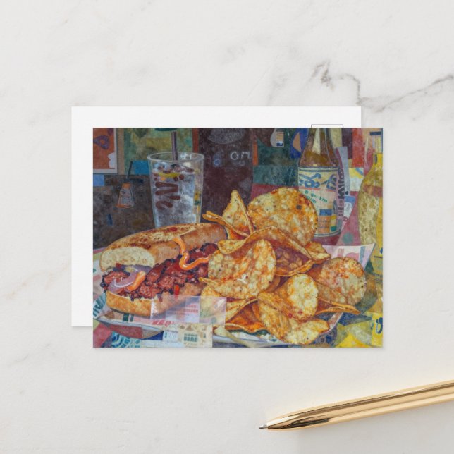 Carte Postale Un collage de sandwich et de frites (Devant/Arrière en situation)