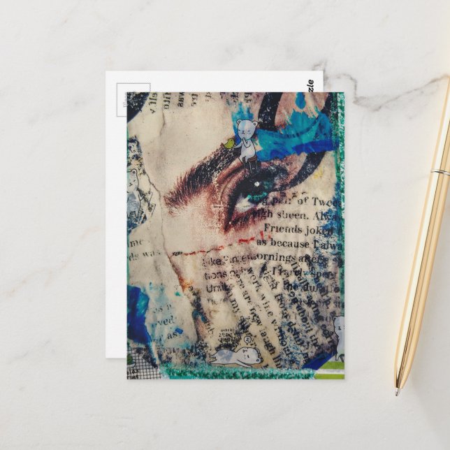 Carte Postale Un collage de visage et de mots abstraits d'amis b (Devant/Arrière en situation)