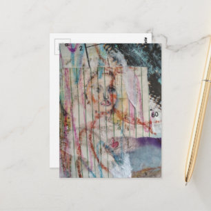 Carte Postale Un collage en techniques mixtes avec un visage jol
