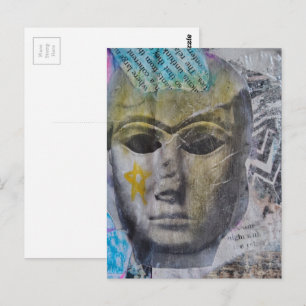 Carte Postale Un collage en techniques mixtes avec une étoile ja
