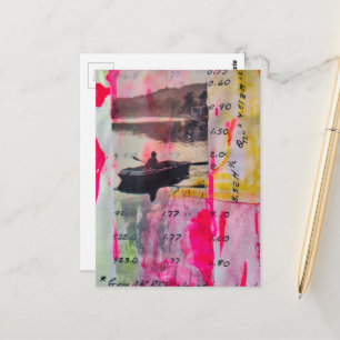 Carte Postale Un collage en techniques mixtes de bateau vintage 