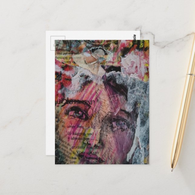 Carte Postale Un collage en techniques mixtes représentant un vi (Devant/Arrière en situation)