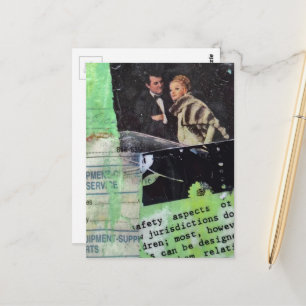 Carte Postale Un collage rétro de couple sur fond vert