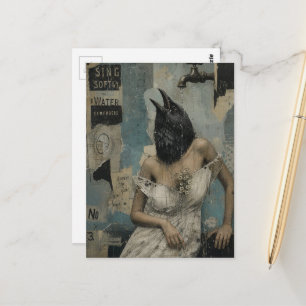 Carte Postale Un corbeau drôle sous la douche en collage