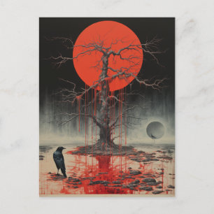 Carte Postale Un Corbeau Rouge Arbre Mort