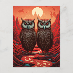 Carte Postale Un couple de hiboux dans les montagnes