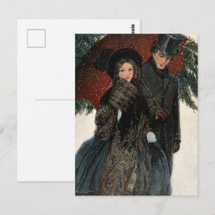 Carte Postale Un couple élégamment habillé, Parapluie, Ancien te