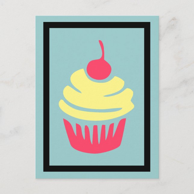 Carte Postale Un cupcake de rose et de jaune avec Cherry On Top (Devant)