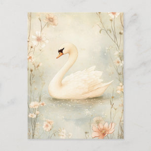 Carte Postale Un cygne géant avec des fleurs Illustration